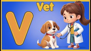 Learn the Letter V Vet Vegetables Volcano amp Van Fun learning [upl. by Hainahpez]