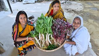 বাগানের তাজা শীতের সাদা মুলো দিয়ে মোরলা মাছের ঝোল সঙ্গে অনুষ্ঠান বাড়ির স্বাদে তাজা লাল শাক ভাজা [upl. by Nilam108]