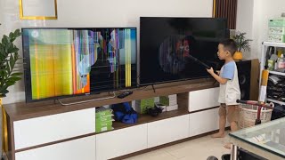 ANGRY BABY Smashed 2 TVs  Broken TV  broken tv prank [upl. by Odetta]