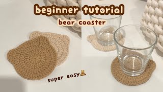 crochet bear coaster🧸crochet beginner tutorial  how to crochet  first crochet project tutorial [upl. by Solrac50]