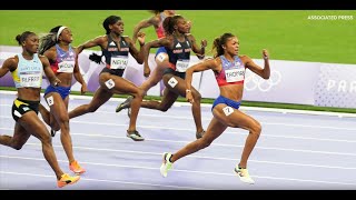 WATCH Gabby Thomas wins gold in 200m at Paris Olympics [upl. by Zulaledairam]