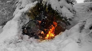 Caught in a Snowstorm  Winter Bushcraft Shelter In Heavy Snow [upl. by Ojyma56]