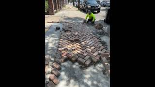 Herringbone mortared sidewalk bricklaying neworleans construction sidewalk [upl. by Market]