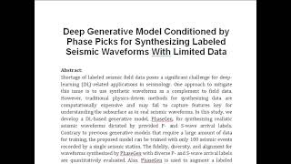 Deep Generative Model Conditioned by Phase Picks for Synthesizing Labeled Seismic Waveforms With Lim [upl. by Mllly]