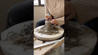 Trimmed a lot of mugs this week ✨ pottery clay ceramics maker oddlysatisfying asmr clay [upl. by Linad]