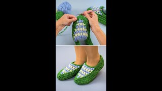 Easy model knitted scrap yarn slippers Tutorial for beginners Miarti🧶 [upl. by Binah]