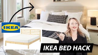 IKEA HACK Ikea Bed Makeover to look luxe DIY upholstered headboard  bedhead [upl. by Lipson]