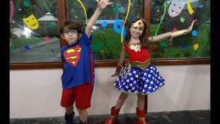 BAILE DE CARNAVAL INFANTIL 2019  MULHER MARAVILHA E SUPER MAN [upl. by Airdnassac]