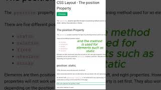 CSS Coding 101 13 CSS layout position property css css3 html shorts [upl. by Ursas]