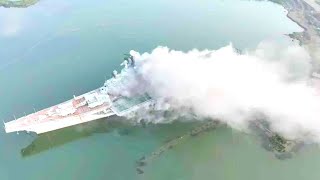 Former Russian aircraft carrier Minsk catches fire in China [upl. by Andres36]