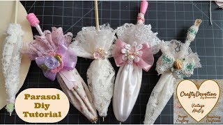 Diy Parasol Embellishment Christmas Ornament decor Fabric crafts Umbrella how to make Shabby Chic [upl. by Nawyt]