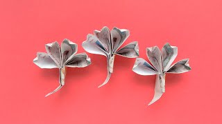 Origami KLEEBLATT Geldgeschenk GELD FALTEN  Geschenk  Money CLOVER  Tutorial by Euro Origami [upl. by Anoynek]