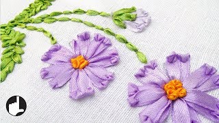 How To Make Ribbon Embroidery Design by Hand  HandiWorks 36 [upl. by Odracir607]