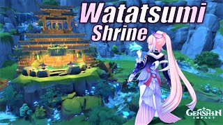 Watatsumi Shrine with Waterfalls ft Kokomi  Serenitea Pot Tutorial  Genshin Impact [upl. by Anahsal]