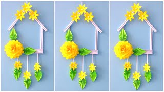 Easy paper Flower Wall Hanging  Home Decoration  A4 sheet craft  DIY Wall Decorschool craft [upl. by Amehr]