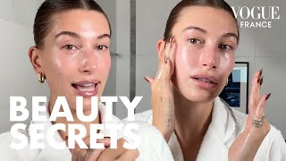 Hailey Biebers skincare routine for a super glowy complexion  Vogue France [upl. by Mccartan]