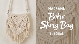 Macrame BOHO BAG  SLING BAG  Easy Tutorial for Beginners Design  1 [upl. by Jarrell]