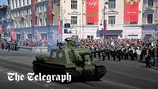 Russias Victory Day Parade Putin watches single tank drive down Red Square [upl. by Tammara]