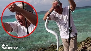 AGGRESSIVE FISH BITES MY DAD WHILE BEACH FISHING [upl. by Harim]