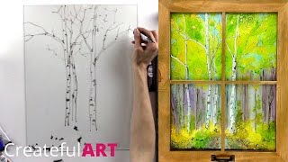 Birch Tree PaintingTranslucent with Pebeo Paints [upl. by Haidabez89]