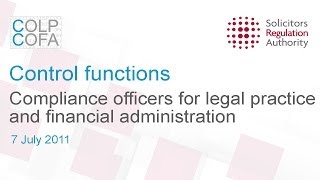 Control functions Compliance officers for legal practice and financial administration  07072011 [upl. by Anoy198]