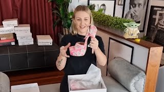 Catie Unboxes Pink Floral 65 Inch High Heel Platform Shoes With Rhinestones [upl. by Nere321]