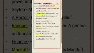 Macbeth by William Shakespearepart 1st Shortnote on characters english literature rpsc1stgrade [upl. by Rehsa790]