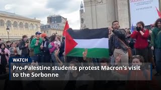 ProPalestine students protest Macrons visit to the Sorbonne [upl. by Nathalia107]