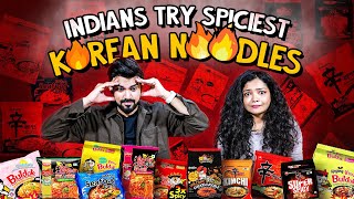 Indians Try Spiciest Korean Noodles  Ok Tested [upl. by Karlis]