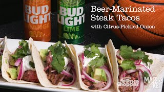 Bud Light Peels  Beer Marinated Steak Tacos [upl. by Adnotal]