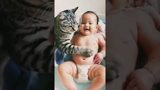 Cat baths baby shortvideo cartoon video viralvideo [upl. by Ahsilat161]