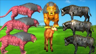 Giant Buffalo vs Zombie Saber Tooth Tiger Camel Cartoon Save by Buffalo Mammoth Animal Revolt [upl. by Essirehc553]