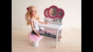 Diy Making Barbie Makeup TableBarbie House Bebek Evi Makyaj Masası ve Puf Yapımı Barbie Eşyaları [upl. by Fredra]