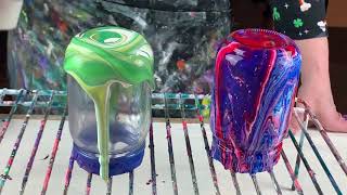 63 Fluid Painting on Mason Jars Easy Acrylic Pouring [upl. by Hanni]