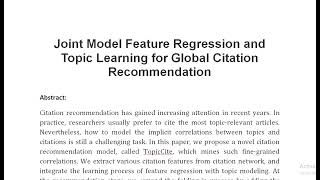 Joint Model Feature Regression and Topic Learning for Global Citation Recommendation [upl. by Monsour]