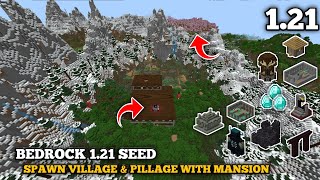 Bedrock Seed Minecraft 121 Seed  Spawn village amp pillage with Woodland Mansion amp Other Spawn [upl. by Aserat459]