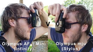 Olympus mju Stylus vs Olympus AF1 Mini Infinity Mini  Head to Head Comparison [upl. by Adnauqaj4]