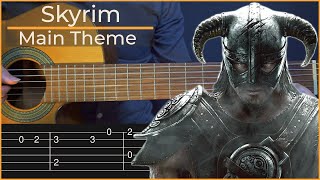 Skyrim Theme  Jeremy Soule Simple Guitar Tab [upl. by Kowalski720]