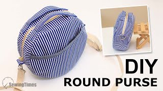 DIY ROUND PURSE BAG  Circle Crossbody Bag Tutorial amp Free Pattern sewingtimes [upl. by Valeda]