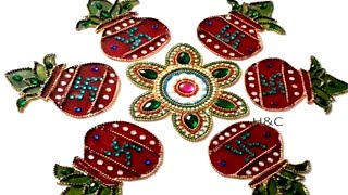 How to make Kalasamkalash Kundhan Rangoli  DIY Special Rangoli  Diwali Festival Decoration 2019 [upl. by Aryk]