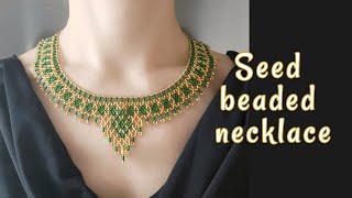 Simple beaded necklace with seed beads Beading tutorial [upl. by Dearborn]