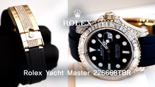 Rolex YachtMaster 42 Yellow Gold Diamond Paved Watch Baguette Diamond Bezel 226668TBR [upl. by Asserac]