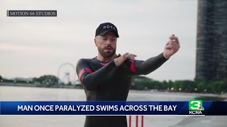 Man who was once paralyzed swims across San Francisco Bay from Alcatraz [upl. by Anomor229]