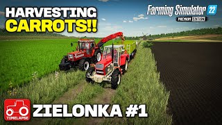 HARVESTING CARROTS ON THE NEW PREMIUM EXPANSION MAP FS22 Timelapse Zielonka Ep 1 [upl. by Tad]