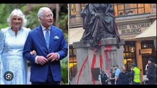 Empörung über königliche Tour Statue von Königin Victoria vor Ankunft des Königs mit roter Farbe an [upl. by Nuhsal180]