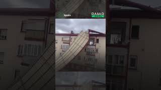 Hurricane Kirk rips roof off Spanish building [upl. by Nosak485]