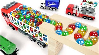 Marble Run ASMR Race ☆ HABA Slope amp Dump Truck Excavator Forklift Ambulance Garbage Truck Tractors [upl. by Esertal]