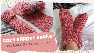 Cozy Slipper Socks  Beginner Knitting Pattern \\ Two needle flat socks [upl. by Miharba]