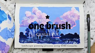 ONE BRUSH Challenge  landscape painting process using HIMI gouache  sketchbook diary  NC [upl. by Nwotna]