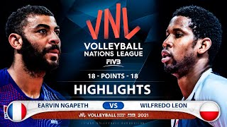 France vs Poland  VNL 2021  Highlights  Earvin Ngapeth vs Wilfredo Leon [upl. by Hgielak]